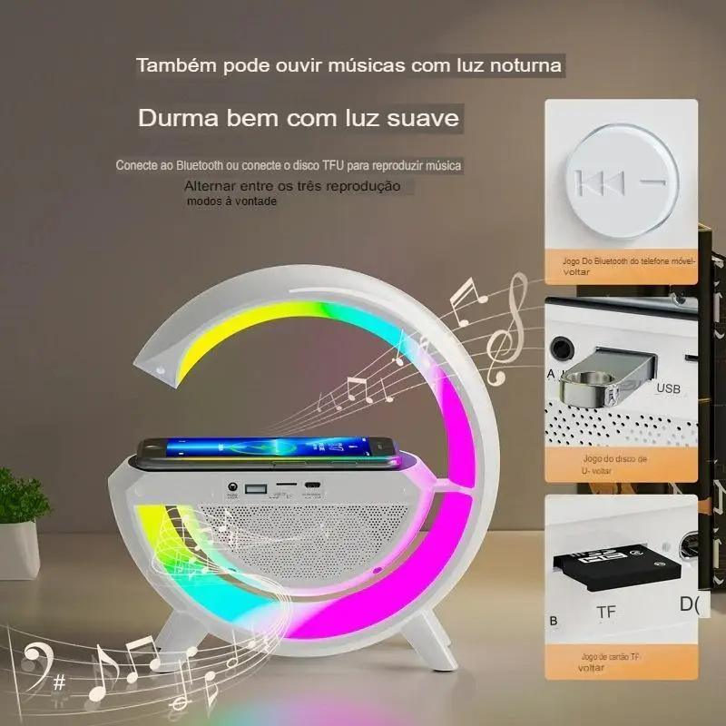 Luminária Caixa de Som G - Carregador Sem Fio, Bluetooth com Iluminação RGB - Lipon Store