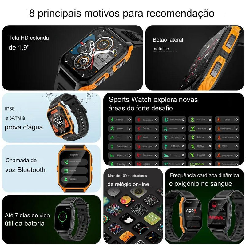 Smartwatch Militar, à prova d'agua IP68 - Exclusividade Lipon Store! - Lipon Store