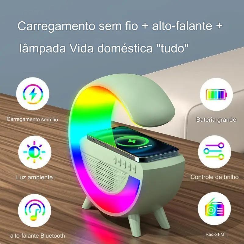 Luminária Caixa de Som G - Carregador Sem Fio, Bluetooth com Iluminação RGB - Lipon Store