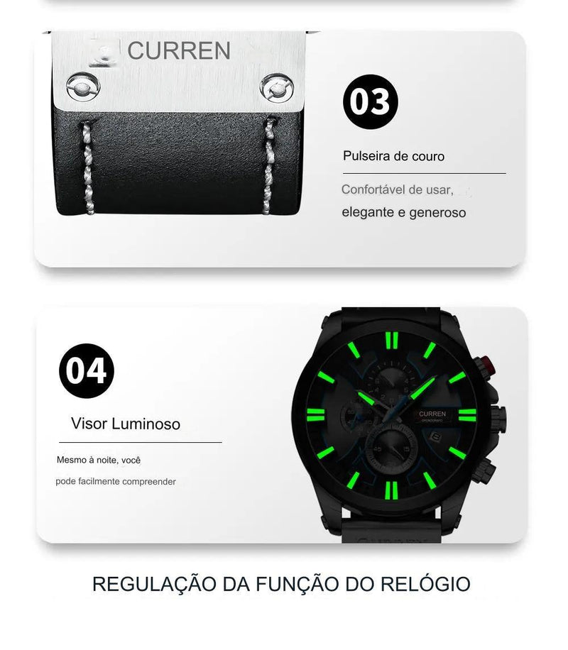 Relógio Curren de luxo com pulseira de Couro - Moda clássica - Lipon Store